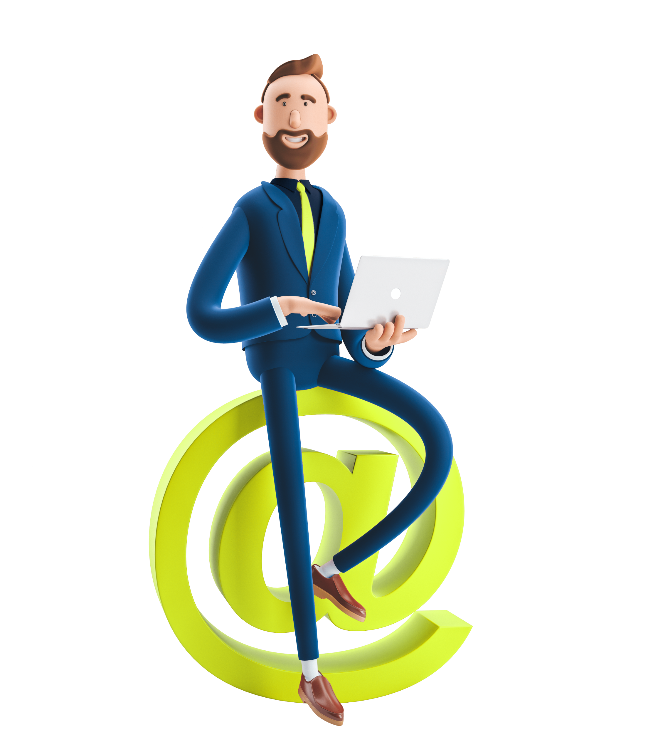 Avatar sitzt mit seinem Laptop in den Händen auf einem @-Zeichen, it infratruktur systemintegration managed service hardware cloud lösungen microsoft