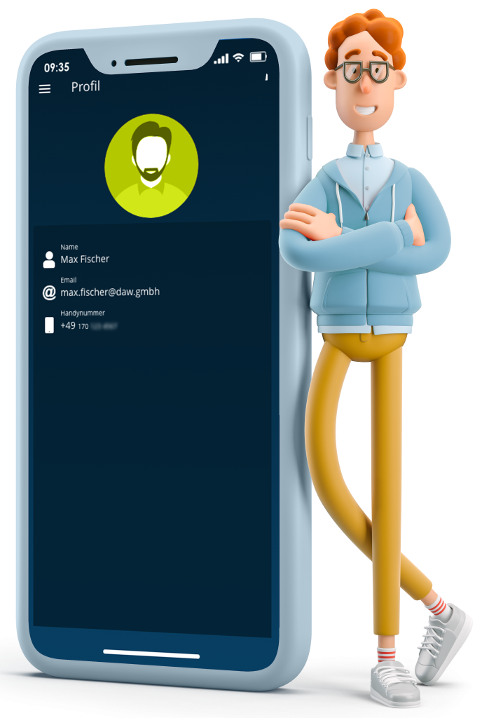 Avatar mit mobile phone und App-Darstellung, Business App Lösungen Powerplatforms Xamarin Maui