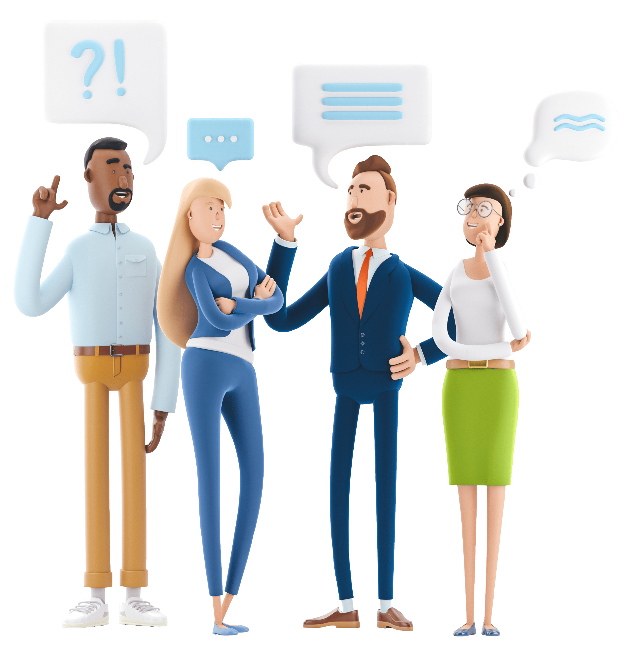 Avatare unterhalten sich, internetauftritt service dienstleistung webentwicklung webdesign webshop hosting 3d konfigurator responsive landingpage e-commerce webbasiert laptop tablet smartphone