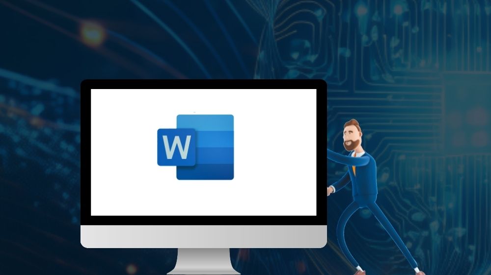 Microsoft Word-Bildschirm mit einem Avatar auf dem das Word Logo zu sehen ist